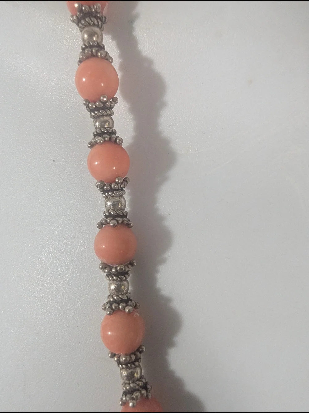 Handcrafted Coral Glass Bead Necklace with Sterling Silver Accents Women Jewelry